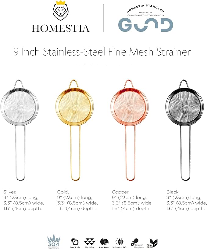 Homestia Fine Mesh Strainer for Kitchen, 304 Stainless Steel Sieve Sifters - Image 9