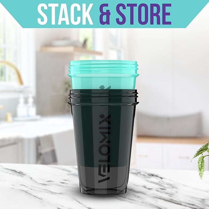 '-2 Pack- 20 oz Protein Shaker Bottles for Protein Mixes, 2x Wire Whisk, Leak Proof Shaker Cups for Protein Shakes and Pre Workout, Protein Shaker Bottle Pack, Protein Mixer Cup(Torquise&Black)-FlexoryFit