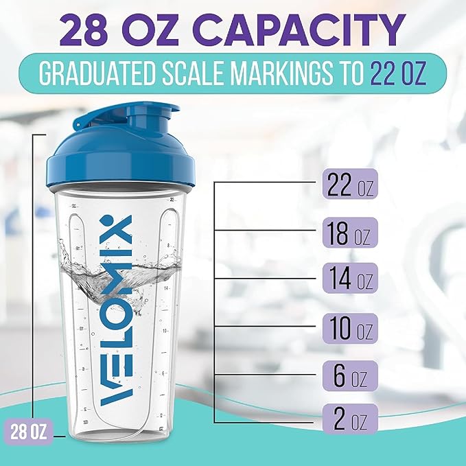 '-2 Pack- 28 oz Protein Shaker Bottles for Protein Mixes - 2x Wire Whisk | Leak Proof Shaker Cups for Protein Shakes | Protein Shaker Bottle Pack | Shakers for Protein Shakes-Blue&Transparent-FlexoryFit