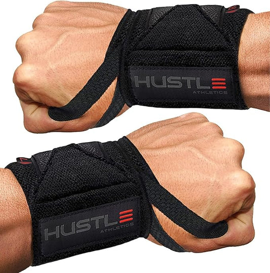 Hustle Athletics Wrist Wraps for Weightlifting – Max Wrist Support for Safe & Heavy Lifts, USPA Approved 18" & 12" Lengths, Thumb Loop Gym Straps for Powerlifting & Weight Lifting for Men and Women-FlexoryFit
