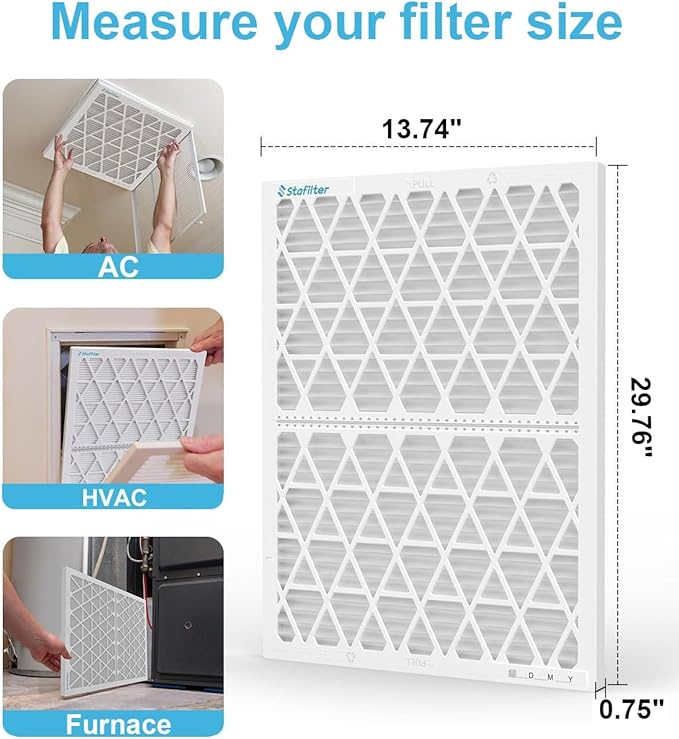 Reusable 14x30x1 Air Filter (MERV 8), 1 Foldable Frame + 6 Refills (Not Individual Filters), Greener HVAC AC Furnace Air Filters MPR 700&FPR 5(Actual Size:13.75"x29.75"x0.75")