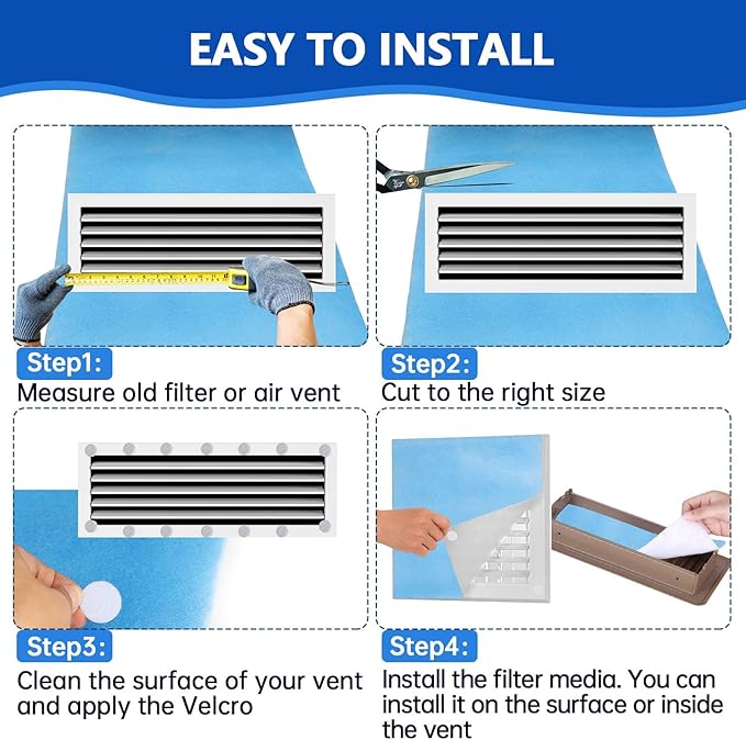 Air Vent Filters,20"x140"Cut to Fit Air Filter Material (120+Filters),MERV 8 Electrostatic Vent Filter for Home Floor Registers,RVand Wall HVAC Furnace,With 48PCs Adhesive Hook Tape