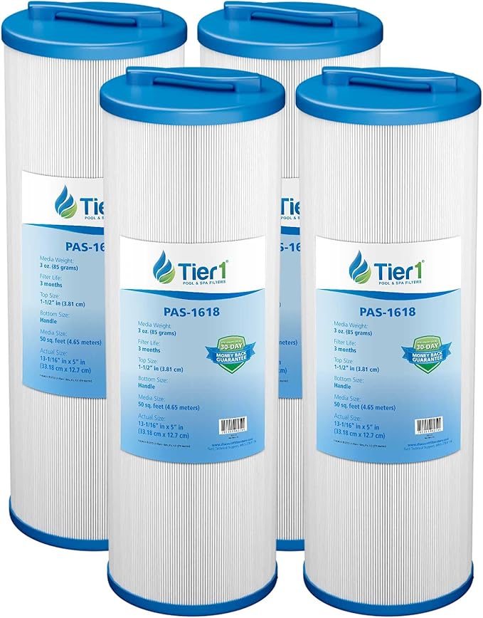 Tier1 Replacement for Waterway Spa Filter 817-4050 – 4 Pack | Compatible with Teleweir 50, Pleatco PWW50L, FC-0172, 4CH-949 | 13-1/16" x 5" | Trilobal Fabric | High Flow | Washable Filter Cartridge
