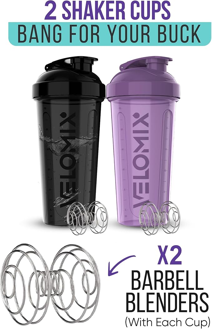 '-2 Pack- 28 oz Protein Shaker Bottles for Protein Mixes - 2x Wire Whisk | Leak Proof Shaker Cups for Protein Shakes | Protein Shaker Bottle Pack | Shakers for Protein Shakes-Purple&Black-FlexoryFit