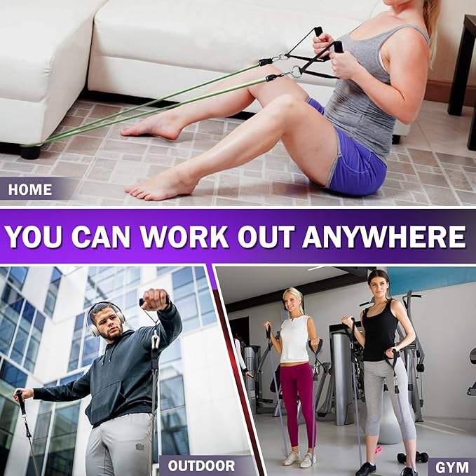 WHATAFIT Resistance Bands, Exercise Bands，Resistance Bands for Working Out, Work Out Bands with Handles for Men and Women Fitness, Strength Training Home Gym Equipment-FlexoryFit