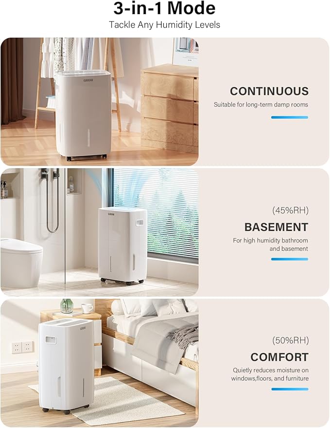 4500 Sq.Ft Energy Star Dehumidifier for Basement with Pump, Max 80 Pint/D(Standard 50Pint/D) Dehumidifier with Drain Hose, 8L Water Tank, Intelligent Humidistat, for Home, Bedroom, Bathroom