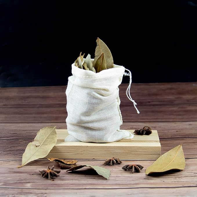 AUEAR, Reusable Drawstring Cotton Soup Bags Coffee Chinese Medicine Tea Bag Brew Straining Herbs Cheesecloth Bone Broth Gravy Stew (12 Pack, 4"x6")