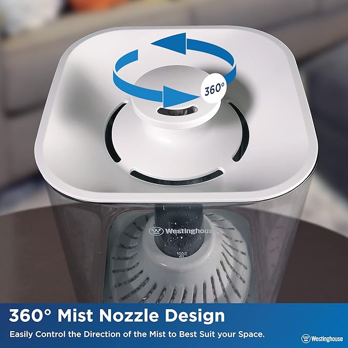 Westinghouse Ultrasonic Cool Mist Adjustable Humidifier, 4.5L Top Fill with LED Night Light and Touch Button Control