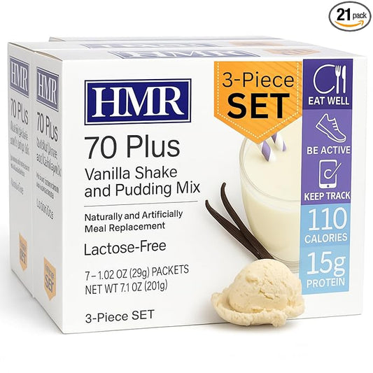 HMR 70 Plus Vanilla Shake & Pudding Mix | Meal Replacement Powder | Lactose-Free | 15g Protein | Supports Healthy Weight Loss | Easy to Make | Low Calorie | 21 Single Serving Packets-FlexoryFit