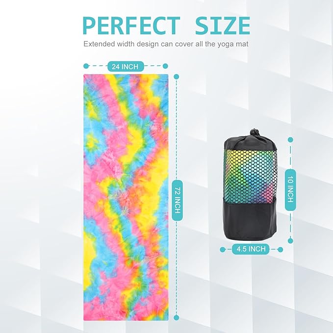 Eunzel Yoga Towel,Hot Yoga Mat Towel with Grip Dots Sweat Absorbent Non-Slip for Hot Yoga, Pilates and Workout 24" x72", Yellow & Blue & Pink-FlexoryFit
