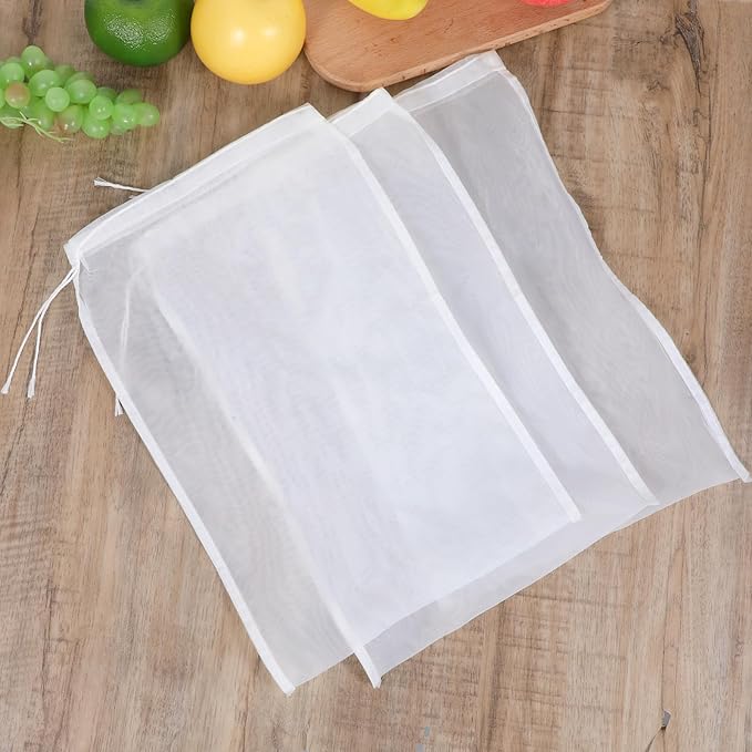 Straining Nylon Nut Milk Bag 3 Pack 24 X 36cm Fine Mesh Cheese Cloth Multiple Usage Reusable Food Strainer for Basting Turkey Canning Cheese-Making Straining Crafting Juice Coffee Yogurt Tea- White