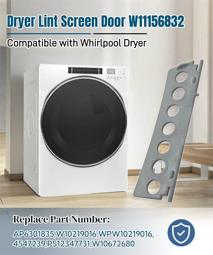 W11156832 Dryer Lint Screen Door Cover(No torsion spring included) Fits For Whirlpool,Amana,KitchenAid,Maytag,Jenn-Air,Magic Chef,Roper,and Admiral Dryer,Replaces W10219016,WPW10219016,W10672680