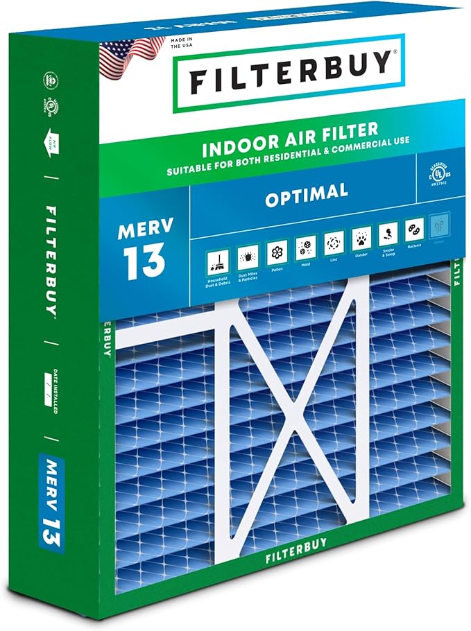 Filterbuy 16x20x5 Air Filter MERV 13 Optimal Defense (1-Pack), Pleated HVAC AC Furnace Air Filters for Honeywell FC100A1003, Lennox X0592, and More (Actual Size: 15.75 x 19.75 x 4.38 Inches)