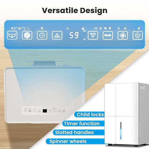 Max 80 Pint Dehumidifier for Large Room & Basement up to 4,500 Sq.Ft, Ultra-Quiet(43.2dB), 6.5L(1.7 Gal) Tank, Auto Shut Off, Dry Mode, Washable Filter, 30-80% Humidity Control.