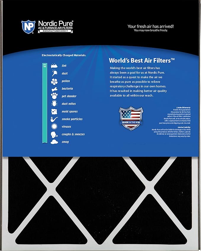 Nordic Pure 20x25x5 (19_3/4 x 24_1/4 x 4_7/8) Air Bear AC Filter Replacement MERV 14 Plus Carbon 4 Pack