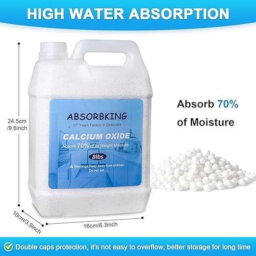 Desiccant Beads, 8 LBS Desiccant Calcium Oxide Beads, Desiccant Dehumidifier, Moisture Absorber Refill for 3D Filament, Air Compressor, Closet, Laundry