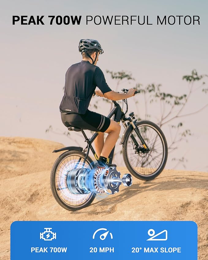 Electric Bike for Adults,26" E-Bike with 700W Peak Motor 21-Speed,Up to 50 Miles Removable Battery,Front Fork Suspension Dual Disc Brakes,Ebikes for Adults Commute Mountain All Terrain