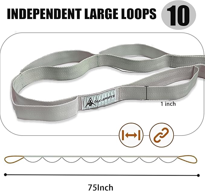 Stretching Strap Yoga Strap with Loops, Stretch Straps for Physical Therapy, Non-Elastic Exercise Strap for Pilates, Dance and Gymnastics with Workout Guide-FlexoryFit