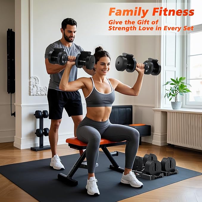 Adjustable Dumbbells Set of 2, 1 Hand Adjustable Weights Dumbbells Set, 5 in 1/10 in 1 Free Dumbbell with Anti-Slip Texture Handle, 25/55/80lb Pair Weight Set For Home Gym Suit both Men and Women-FlexoryFit