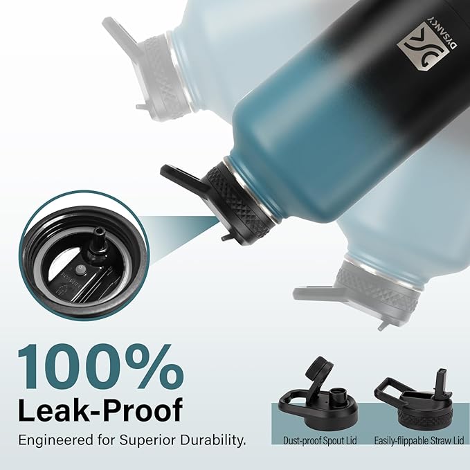 Insulated Water Bottle | Thickened Stainless Steel Vacuum Metal | Portable Sports Half Gallon Large Water Jug for Gym and Hiking with Straw, Carrier Bag, Handle Strap | BPA-Free 64 oz-FlexoryFit