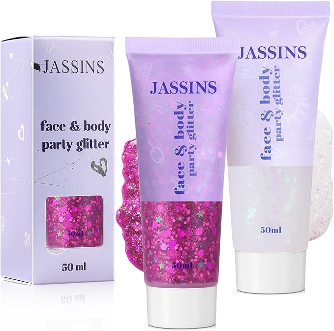 JASSINS 2 Colors Body Glitter, 100ml Face Glitter for Women Girls Kids, Glitter Gel Makeup Tween Gifts, Singer Concerts Festival Rave Accessories, Chunky Mermaid Sequins Glitter-FlexoryFit