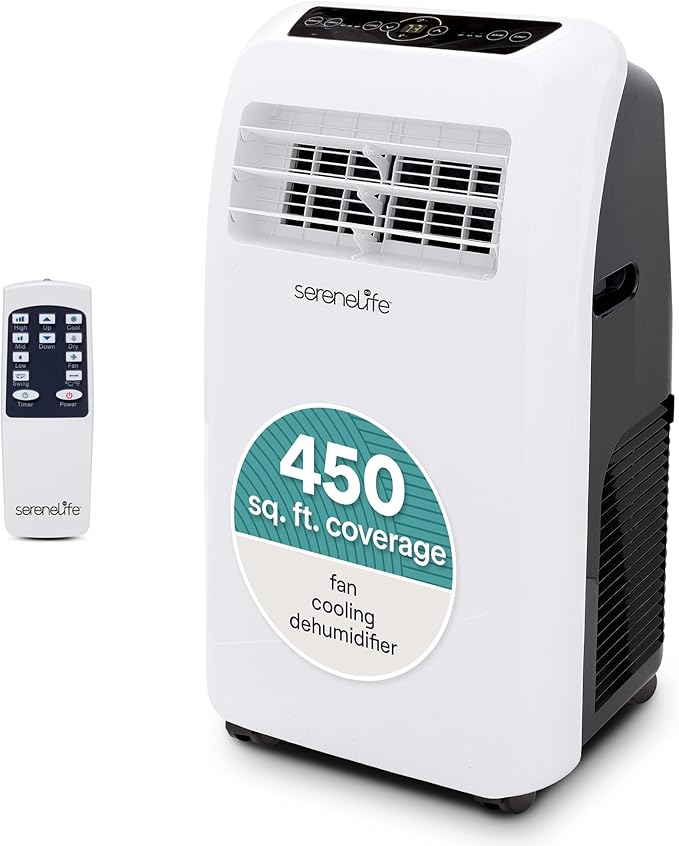 SereneLife SLPAC12 Small Remote Control, Window Mount Exhaust Kit Air Conditioner 12,000 BTU with Built-in Dehumidifier-Portable AC Unit for Rooms Up to 550 Sq Ft, White