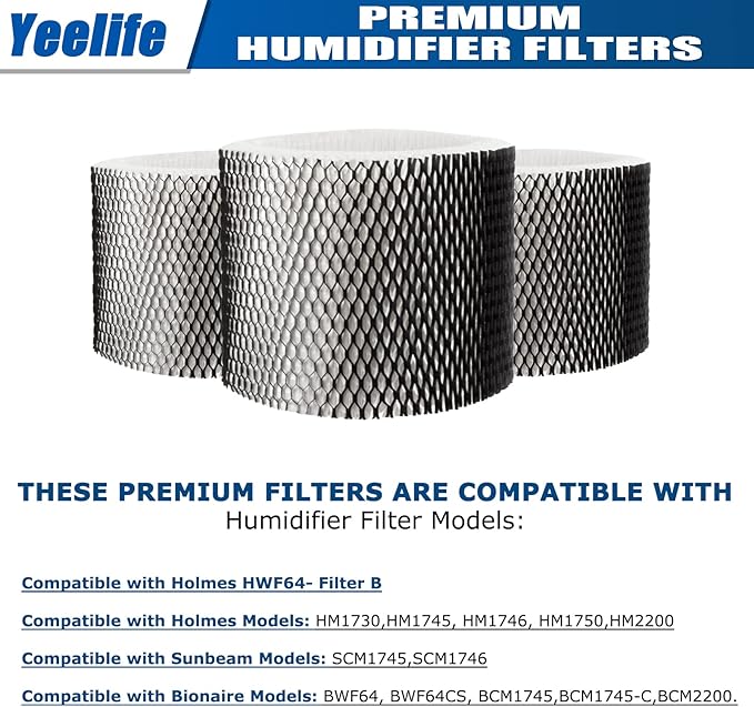 4 Pack HWF64 Humidifier Filter for Sunbeam Humidifier Filter B, SCM1746, Compatible with Holmes HM1730, HM1745, HM1746
