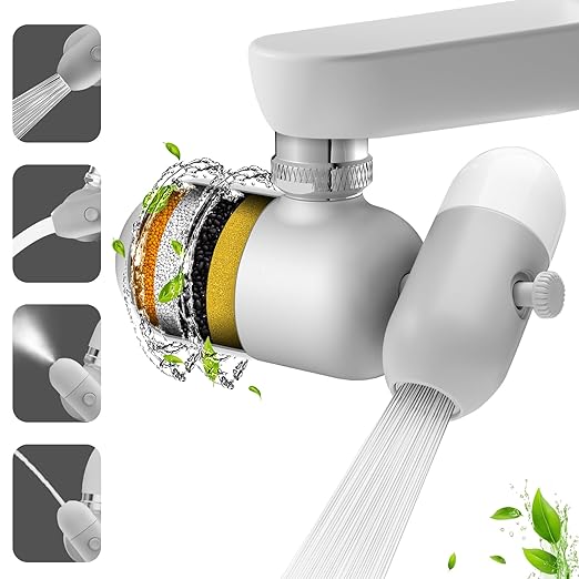 4 Modes Multifunctional Kitchen & Bathroom Water Filter for Sink Faucet with 2pcs Replacement Filters - 99.9% Chlorine Removal-Hard Water Softener- Compatible with Most of Faucet