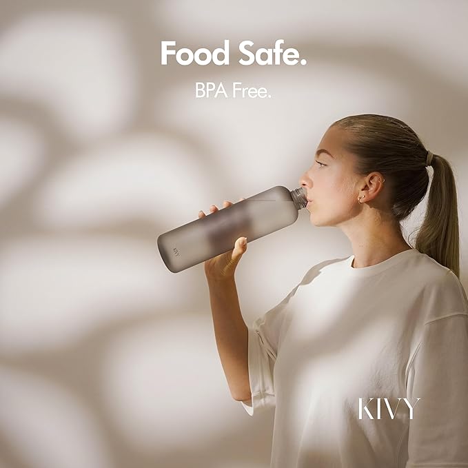 KIVY Slim Water Bottle 32oz [Lightweight & Shatterproof] Fits Backpack & Cupholder for Travel, Sports, School, Gym - Frosted red bottle no straw - Gym water bottle screw top - Dishwasher Safe