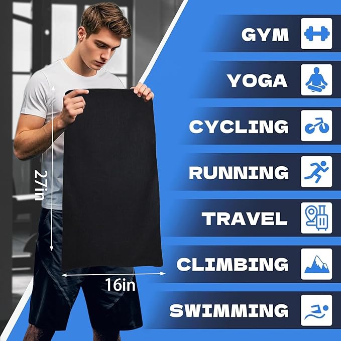 Microfiber Gym Towels for Working Out, Quickly Dry Yoga Hand Towels for Men & Women Tennis, 16 Inch x 27 Inch, 3 Pack, Multicolor-FlexoryFit