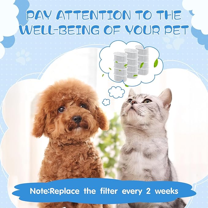 Lemonfilter Cat Water Fountain Filter, 12 Pack Replacement Filters & 5 Pack Sponges Kit Compatible With W300&W300B&W500&W500B Cat Water Fountain for 2L and 3.5L Automatic Pet Fountain
