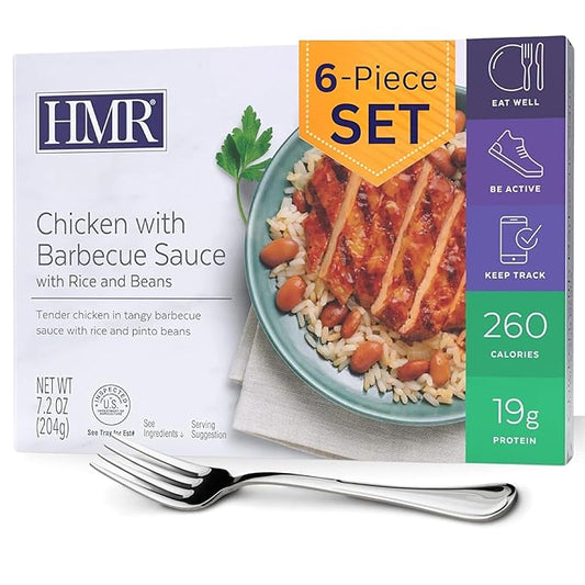 HMR Chicken with Barbecue Sauce Entrée | Pre-packaged Lunch or Dinner | Ready to Eat | 19g of Protein | Low Calorie Food | 7.2oz Serving per Meal | Pack of 6-FlexoryFit