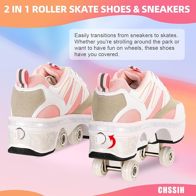 CHSSIH Roller Skate Shoes for Girls, Kids, Women, Men & Adults – Retractable Shoes with Wheels | Pop-Out High Roller Skating Shoes That Turn Into Sneaker Skates-FlexoryFit
