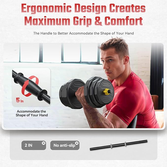 FEIERDUN Adjustable Dumbbells, 40/48/68/88lbs Free Weight Set with 4 Modes, Used as Barbell, Kettlebells, Push up Stand, Fitness Exercises for Home Gym Suitable Men/Women-FlexoryFit