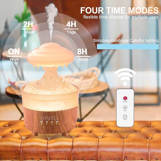 Rain Cloud Humidifier Water Drip with 7 Colors LED Night Light, Mushroom Essential Oil Diffuser with Remote Control for Bedroom Sleeping Relaxing(Wood Grain)