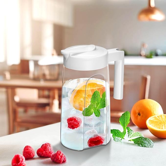 Amazing Abby - Slim Mini - Tritan Pitcher (48 oz), Unbreakable Plastic Water Pitcher with Lid, BPA-Free, Heat-Resistant, Dishwasher-Safe, Great for Iced and Hot Drinks, Indoors and Outdoors, White