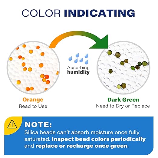 LotFancy Silica Gel Packets, 10 Gram 30 Packs Rechargeable Desiccant Dehumidifier, Indicating (Orange to Dark Green), Moisture Absorbing Bag for Clothes Shoes Ammo Storage