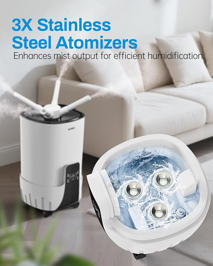 Humidifier Large Room, 4.2Gal/16L Cool Mist Humidifiers for Bedroom Home 2000 sq.ft,Top Fill, 3 Stainless Steel Atomizers,360°Nozzle Extension Tube, Commercial/Office/Plants/Whole House, White