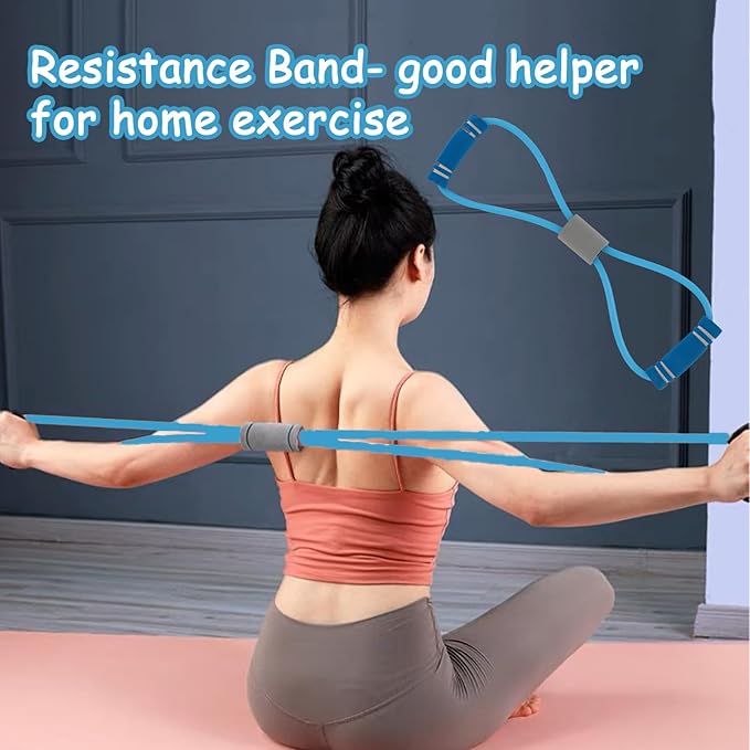 2 Pcs Figure 8 Resistance Band, Resistance Band with Handles, Suitable for Full Body Exercise, Strength Training, Flexibility, Exercise Elastic Rope, Suitable for Home, Gym (Blue)-FlexoryFit
