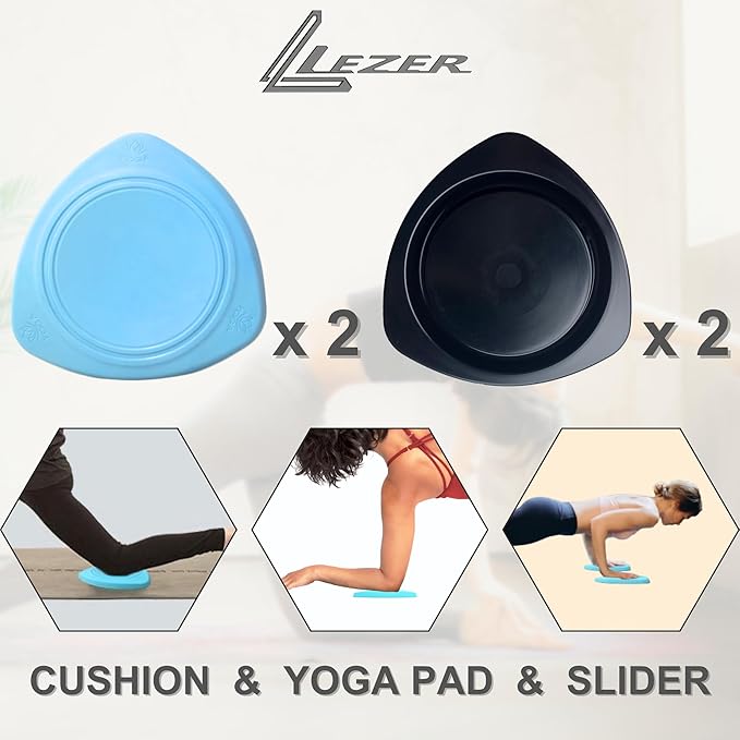LEZER 2 IN 1 Yoga Knee Pad Slider, Core Gliding Disc, Extra Thick Yoga Mat, Cushion, Wrist Support, Exercise, Home Gym Workout Equipment, Honeycomb Structure, Set of 2-FlexoryFit