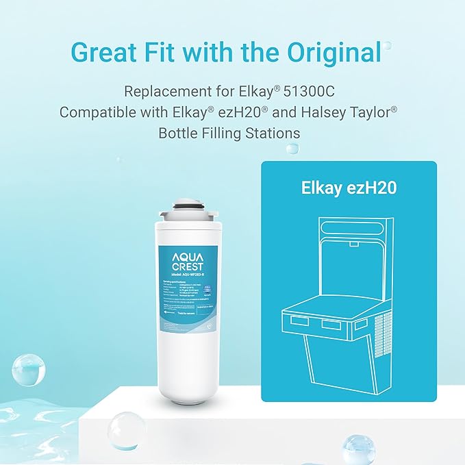 [WITH CHIP] AQUA CREST WF283-R Replacement for Elkay® 51300C, Compatible with Elkay® ezH20® and Halsey Taylor® Bottle Filling Stations, NSF/ANSI 42, Reduces Chlorine, Bad Taste & Odor, 2 Pack