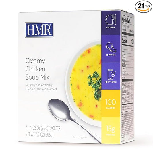HMR Creamy Chicken Soup Mix | Instant Lunch or Dinner to Support Weight Management | Easy to Make | 15 grams of Protein | Low Calorie Food | Triple Pack, 7 Single Serve Packets per Box-FlexoryFit