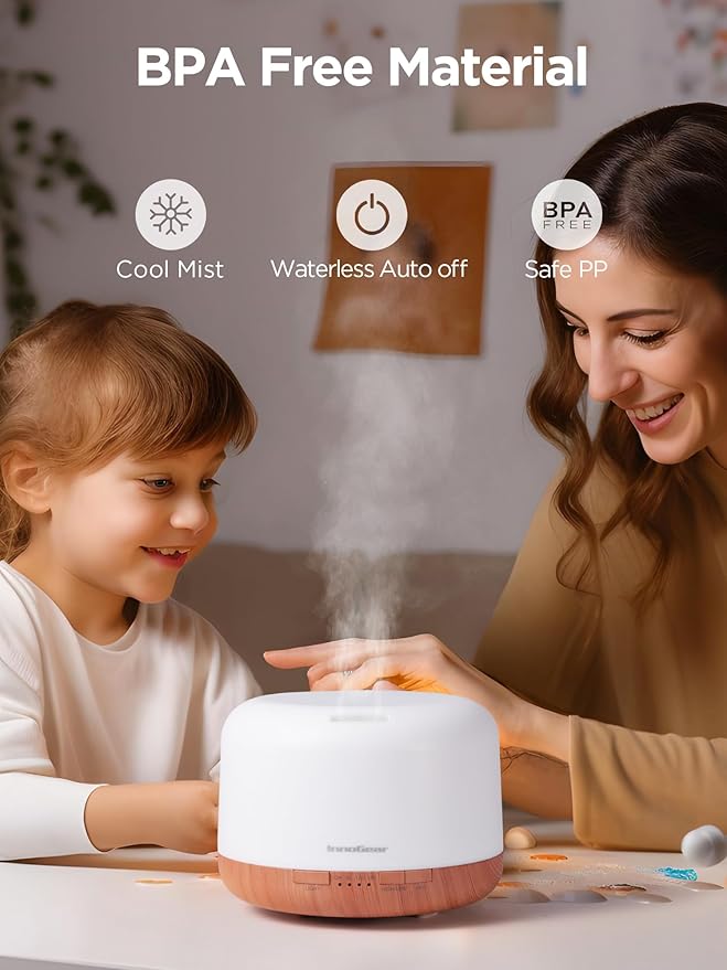 InnoGear 500ml Essential Oil Diffuser with Remote Control, Premium Ultrasonic Aromatherapy Diffusers Scent Humidifier Vaporizer Auto-Off Timer for Large Room Home, Yellow