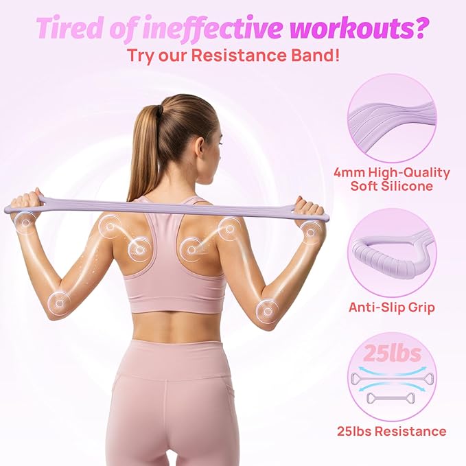 Figure 8 Fitness Resistance Band, Unbreakable Thicken 25lb Elastic Excercise Band for Working Out, Non-Slip Silicone Bands for Strength Stretch Training Arms Back Shoulder Chest Yoga Pilates-FlexoryFit