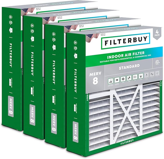Filterbuy 20x22x5 Air Filter MERV 8 (MPR 700) Dust Defense Replacement (4-Pack), Pleated HVAC AC Furnace Filters for Amana, Goodman, Nordyne, & Five Seasons (Actual Size: 19.50 x 21.94 x 5.25)
