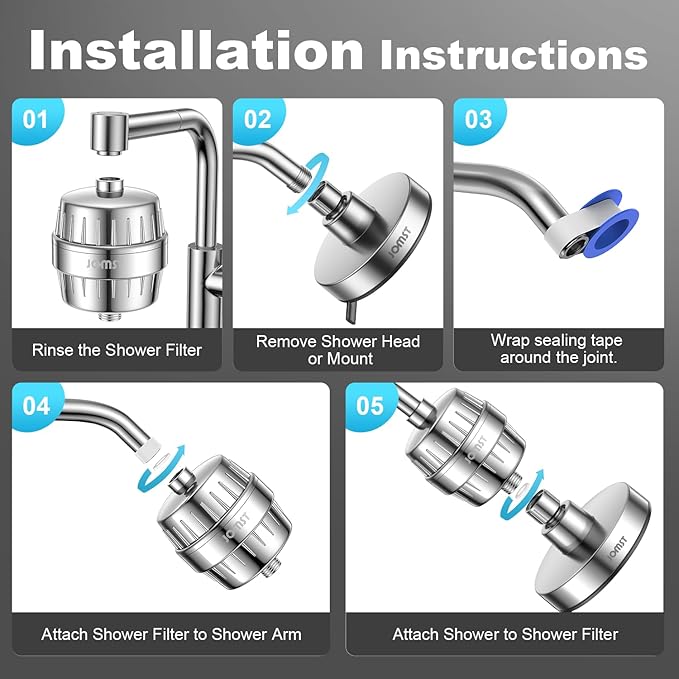 Shower Head ＆ Filter COMBO ! Anti - Chlorine Specialty - 3 Gears' Boosting Pressure with 25 Stage Filtration - Removes 99.945% Chlorine & Heavy Metals for Healthier Skin/Hair - Chrome Shower Head