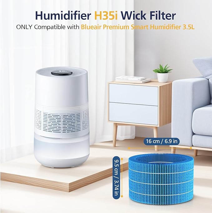 4 Pack Humidifier H35i Wick Filter Replacement Compatible with Blueair Premium Smart Humidifier 3.5L for Large Room Soothing Water Vapors Through Particle & Mineral Collect