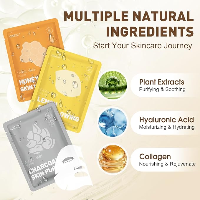 120 Pack Collagen Essence Sheet Face Masks Skincare, Moisturizing & Hydrating Face Mask for Skin Care, Bulk Face Masks for All Skin Types, Spa Party Gifts for Women (12 Types x 10 Pcs)-FlexoryFit