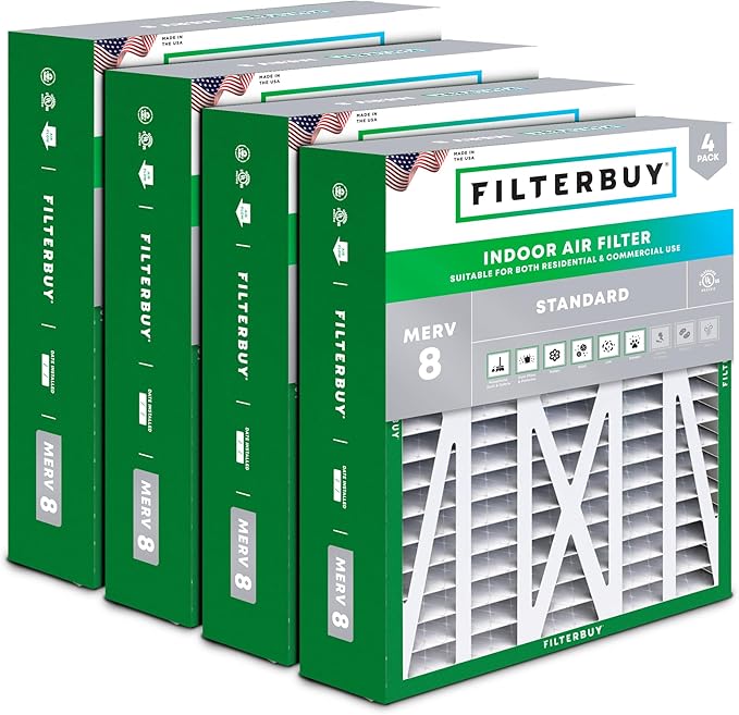 Filterbuy 17.5x21x5 Air Filter MERV 8 (MPR 700) Dust Defense Replacement (4-Pack), Pleated HVAC AC Furnace Filters for Rheem, Ruud, and Protech (Actual Size: 17.13 x 20.63 x 4.38)
