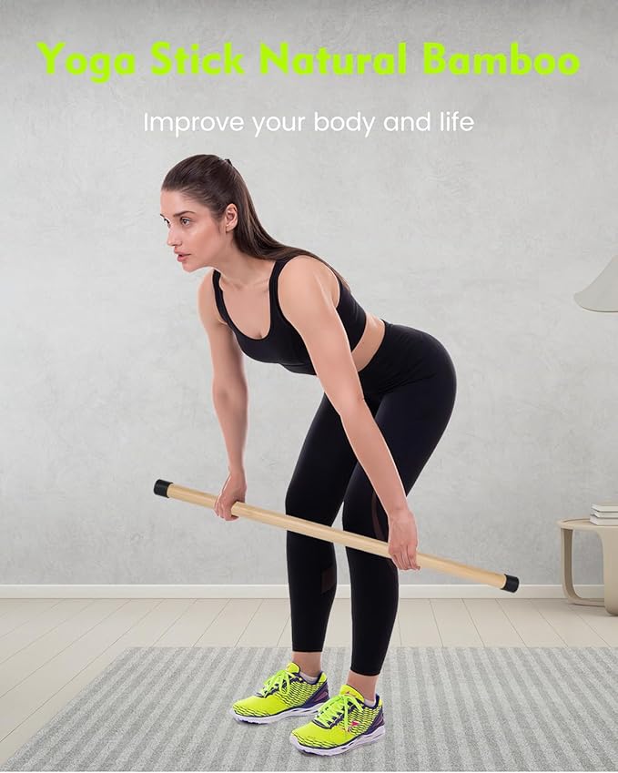 Yoga Stick, 5ft Exercise Stick for Mobility, Stretching Stick with Non-Slip Ends, Exercise Dowel for Pilates, Balance Pole and Stretch Bar for Stretching Equipment-FlexoryFit